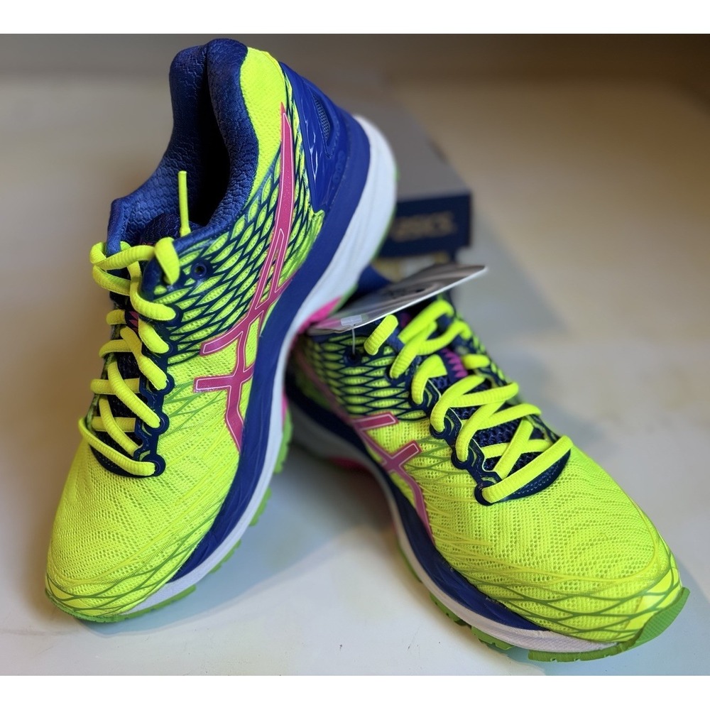 ASICS Gel-Nimbus 18 Neon Yellow/Blue Size 6.5 Lace Up Logo‎ New T650N